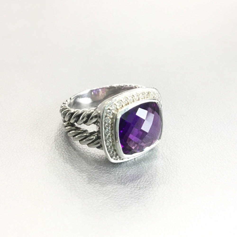 DAVID YURMAN ALBION 11MM AMETHYST DIAMOND RING